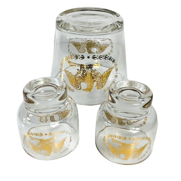 VTG MCM Barware Golden Eagle Crest Ice Bucket and Glass Set American Patriotic - Picture 3 of 15